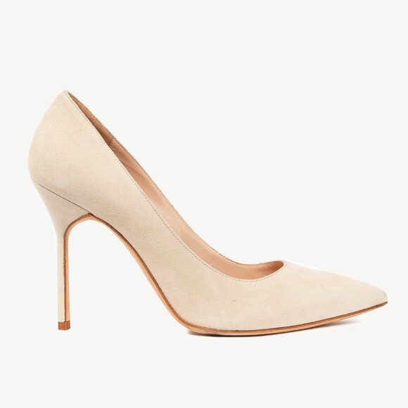 Manolo Blahnik BB Beige Suede Pointed-Toe Pumps - Picture 1 of 8